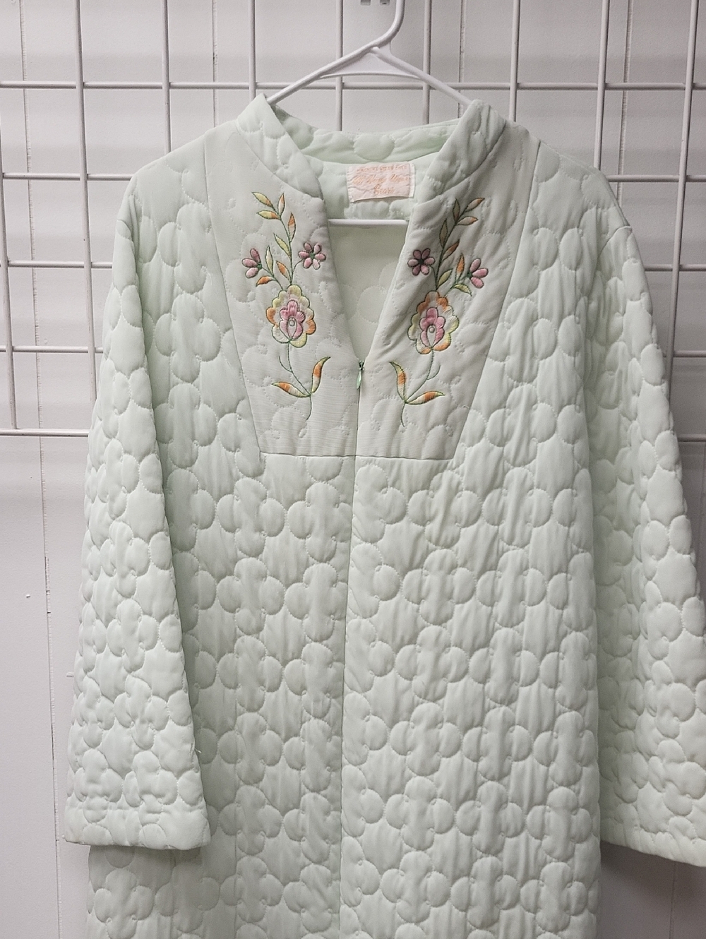Vtg. Sears At Home, Quilted Bathrobe, Floral Embroided, Medium